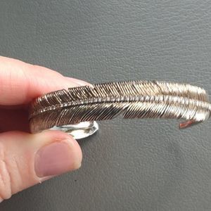 Silvertone Rhinestone Feather Cuff Bracelet